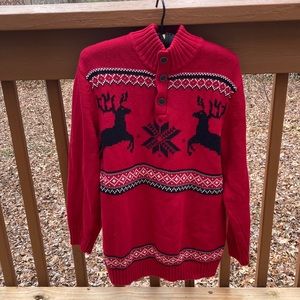 Alan Flusser red cotton deer sweater